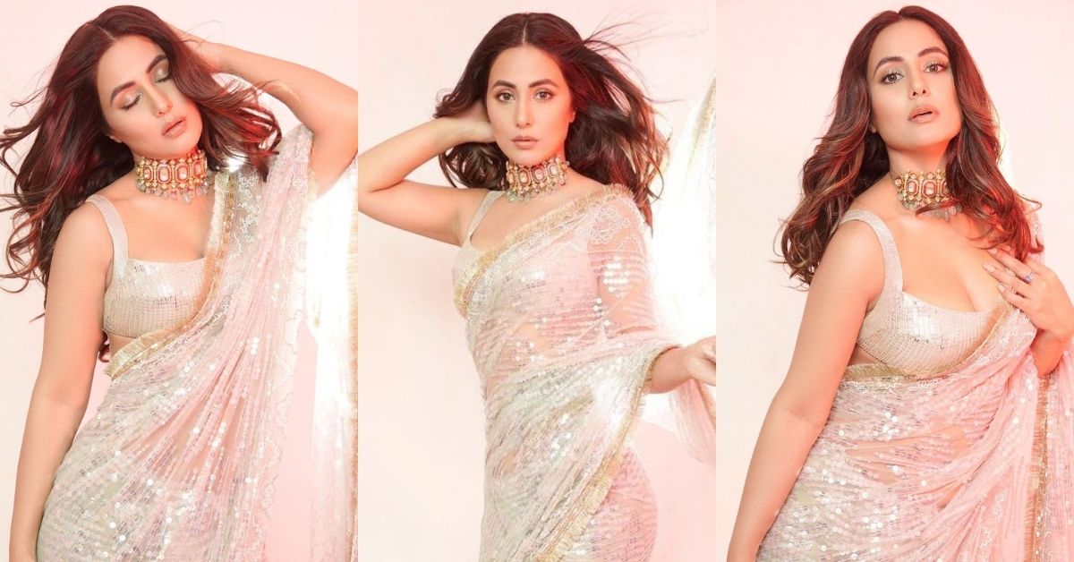 Hina Khan Oozes Oomph In Silver Sequinned Saree Designed By Manish Malhotra For Big Boss OTT