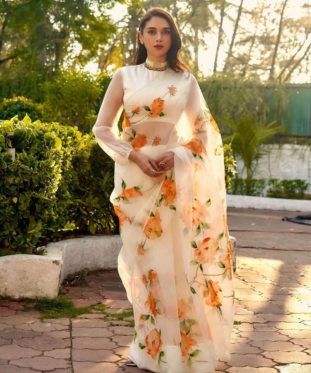 Aditi Rao Hydari in floral white saree